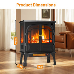 Mydepot Freestanding Electric Fireplace, 26”Two Door Fireplace Heater with 3D Flame Effect, Overheating Safe Design, Energy Saving Space Heater with 12H Timer&Remote for Living Room, Bedroom,Black