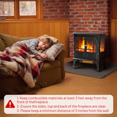 Mydepot Freestanding Electric Fireplace, 26”Two Door Fireplace Heater with 3D Flame Effect, Overheating Safe Design, Energy Saving Space Heater with 12H Timer&Remote for Living Room, Bedroom,Black