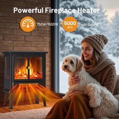 Mydepot 19” Freestanding Electric Fireplace Heater, Indoor Fireplace with Adjustable Flame Effect, Easy Control, Small Corner Heater for Living Room, Bedroom, Carbon Black