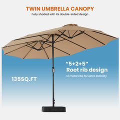MyDepot 15FT Large Patio Umbrella with Base Included, Rectangle Table Umbrella Outdoor Patio, Outside Umbrellas for Deck, Market, Backyard