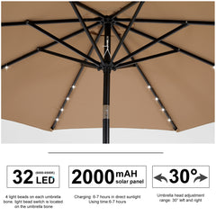 MyDepot Upgrade 10 FT LED Outdoor Patio Deck Umbrella with 32 Solar Lights, Tilt & Crank, UV-Resistant and Waterproof Table Umbrella for Pool, Beach, Market and Restaurant