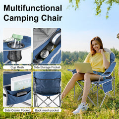 MyDepot Folding Camping Chairs, Outdoor Collapsible Padded Chairs with Cup Holder & Cooler Bag, Heavy Duty Portable Camping Chair for Garden Beach Fishing Sports