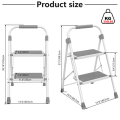 MyDepot Step Ladder, 2 Sturdy Step Stool with Anti-Slip Pedal & Comfortable Handrail, Portable Heavy Duty Step Stool for Kitchen, Garage & Outdoor Use, 330lbs, Grey