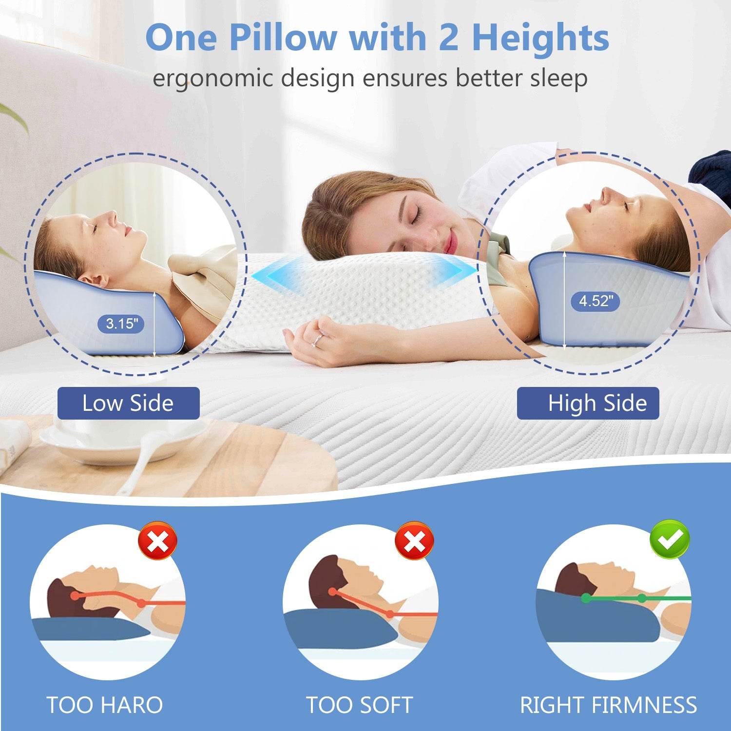 MyDepot Cervical Pillow
One Pillow with 2 Heights