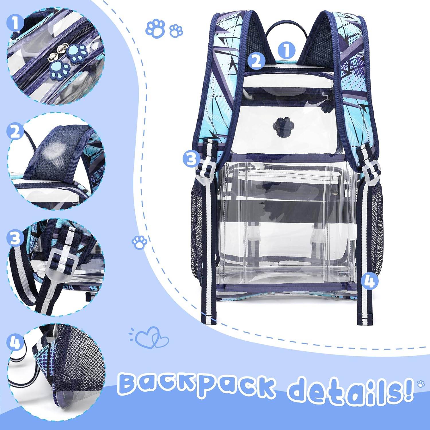 MyDepot Cute Clear Backpack,
Backpack details!