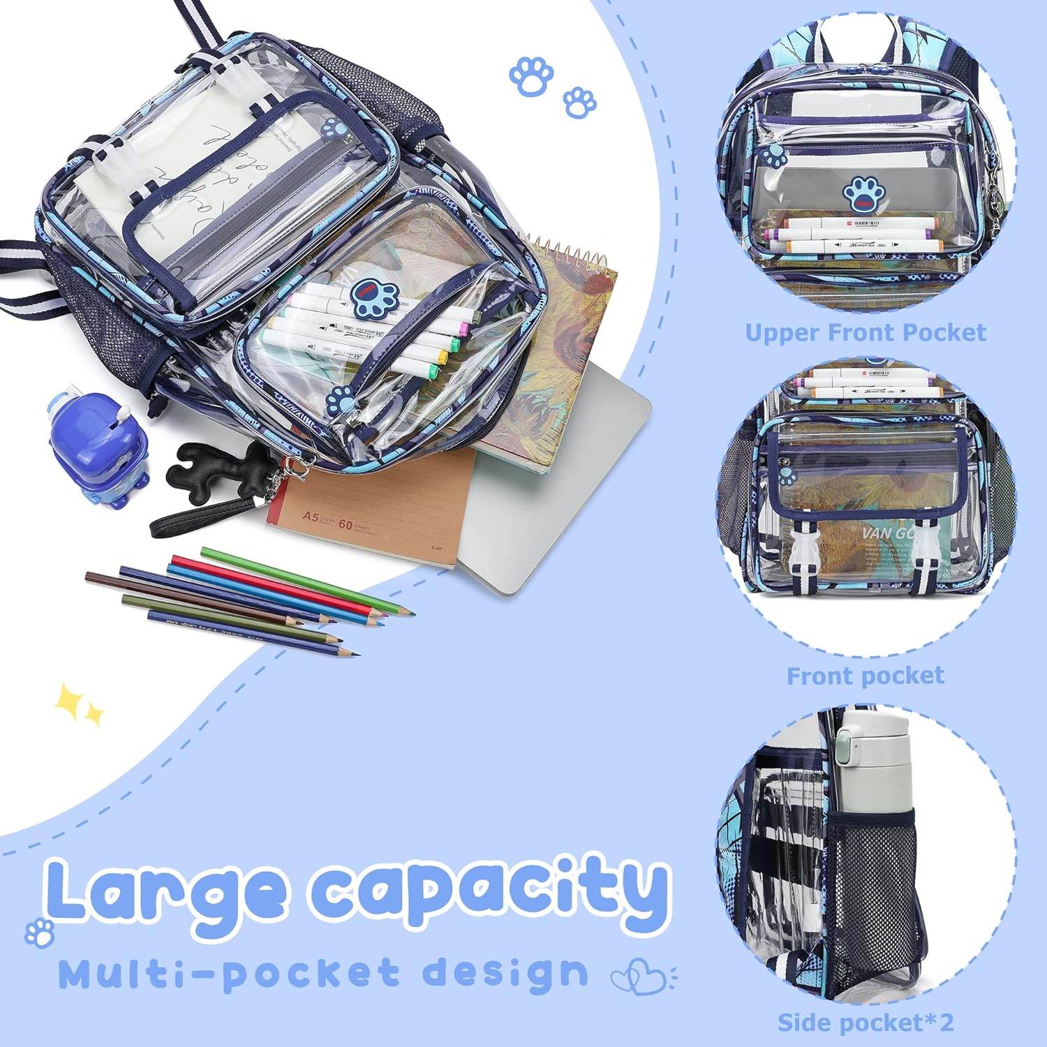MyDepot Cute Clear Backpack,
Large capacity