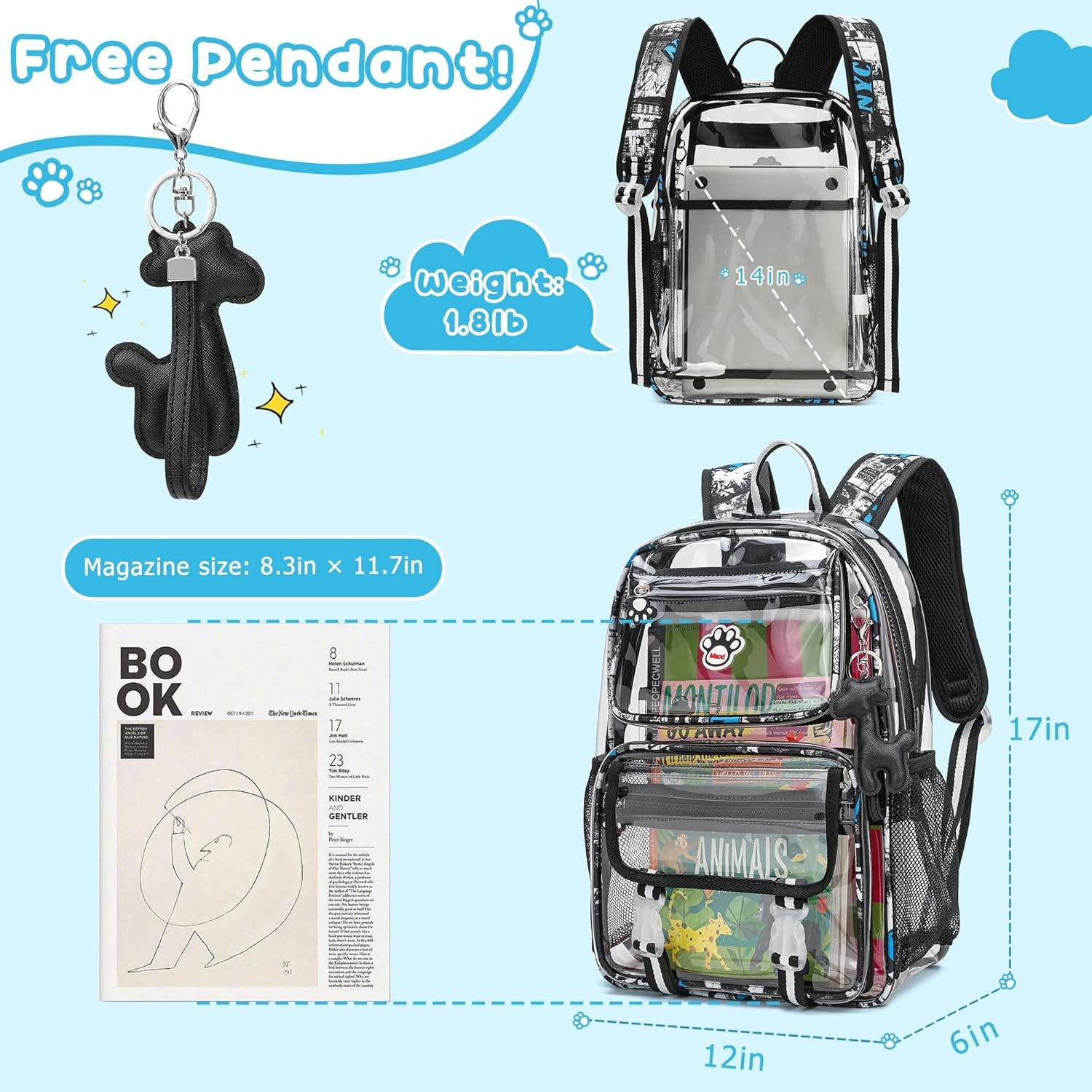 MyDepot Cute Clear Backpack,
Free pendant!