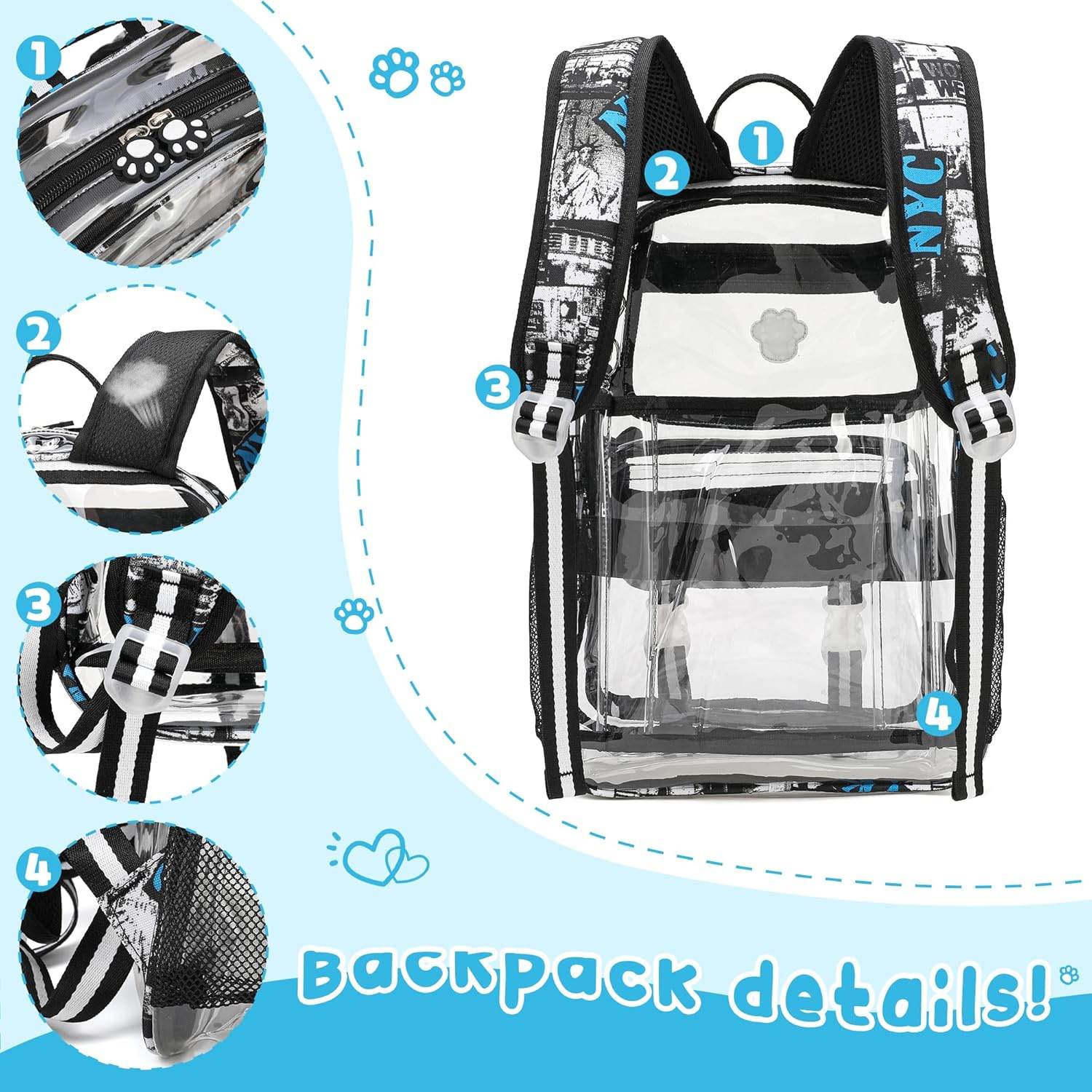 MyDepot Cute Clear Backpack,
Backpack details!