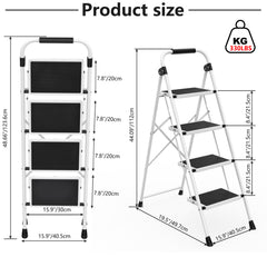 MyDepot Step Ladder, 2/3/4 Sturdy Step Stool with Anti-Slip Pedal & Comfortable Handrail, Portable Heavy Duty Step Stool for Kitchen, Garage & Outdoor Use, 330lbs, Black