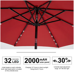 MyDepot Upgrade 10 FT LED Outdoor Patio Deck Umbrella with 32 Solar Lights, Tilt & Crank, UV-Resistant and Waterproof Table Umbrella for Pool, Beach, Market and Restaurant