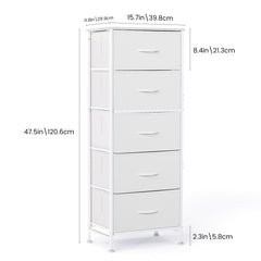 MyDepot Nightstand with 5 Drawers Bedside Table with Removable Fabric Bins Sturdy Steel Frame Wood Top Organizer Furniture for Bedroom Closet Living Room