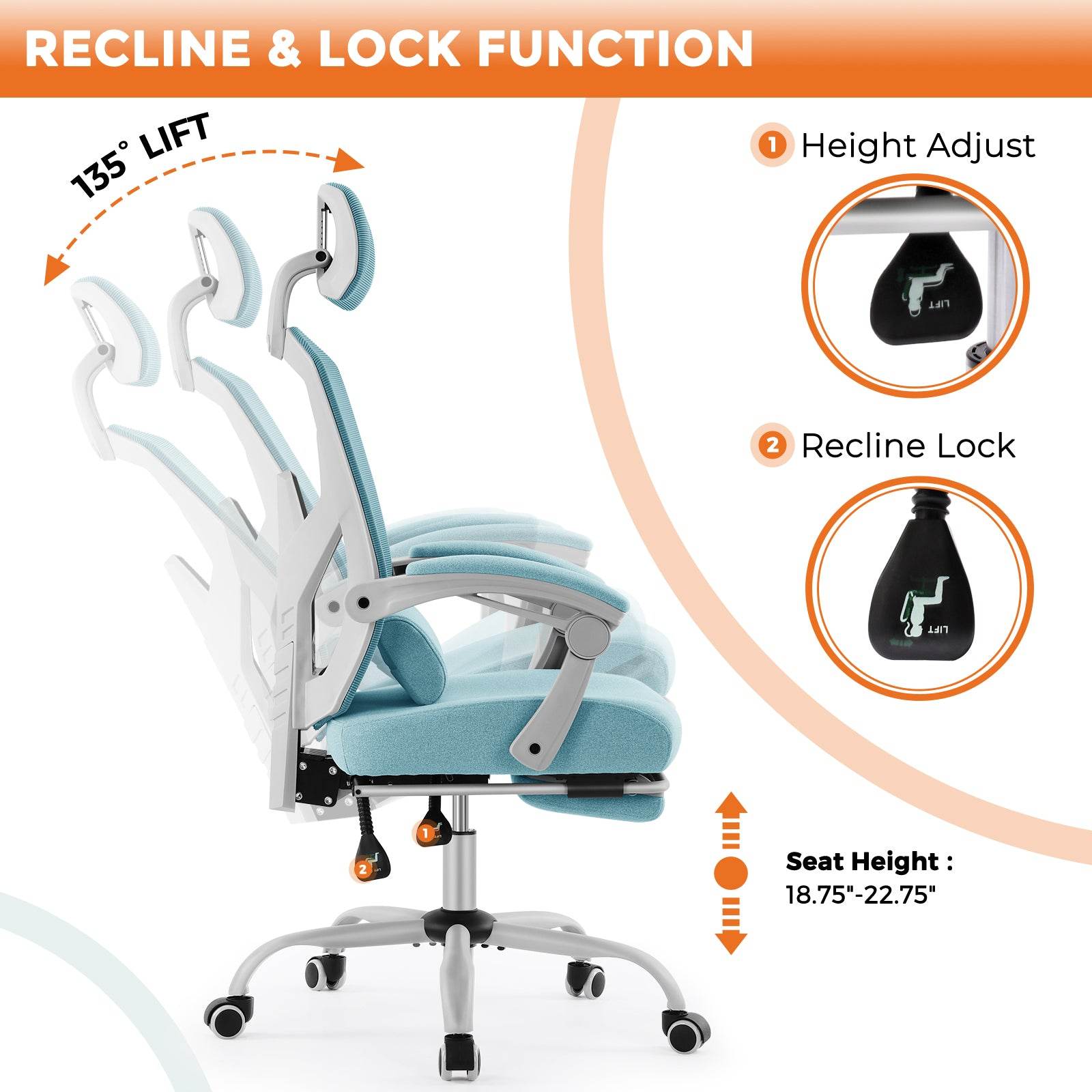 MyDepot Gaming Reclining High-Back Mesh Chair
RECLINE & LOCK FUNCTION