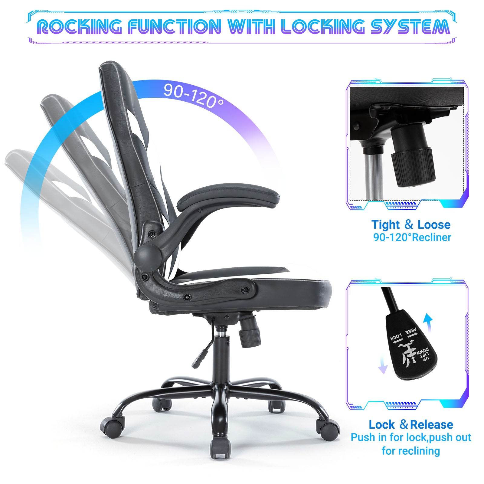 MyDepot Gaming Reclining High-Back Ergonomic Chair
ROCKING FUNCTION WITH LOCKING SYSTEM