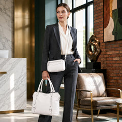 Rosvovo Crossbody Bag for Women - White Leather Shoulder Bag, Large Capacity Handbag for Work and Daily Use
