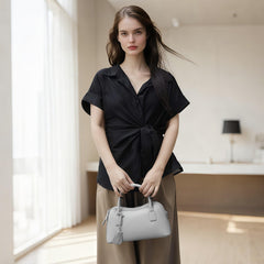 Rosvovo Genuine Leather shoulder Bag for Women with Top Handle, Satchel purse Bowler Handbags with zipper closure