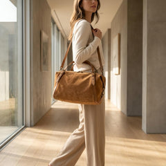 Rosvovo Premium Suede Leather Crossbody Purse for Women, Small Shoulder Bag with Adjustable Strap, Classic Brown Hobo Handbag