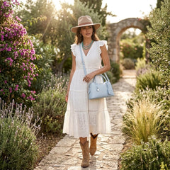 Rosvovo Crossbody Satchel Handbag - Light Blue Western Style Purse for Women, Versatile Blue Pocketbook for Daily Use & Festivals