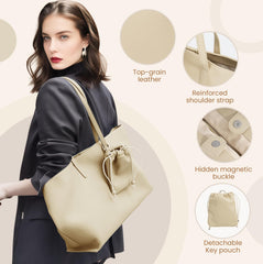 Rosvovo Genuine Leather Tote Bag for Women, Soft Purses Handbags Shoulder Fashion Top Handle Bag Large Capacity
