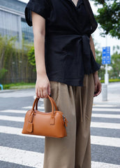 Rosvovo Genuine Leather shoulder Bag for Women with Top Handle, Satchel purse Bowler Handbags with zipper closure