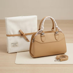 Rosvovo Small Top Handle Bag - Elegant Brown Structured Satchel Purse for Women, Designer-Inspired Small Tote Handbag