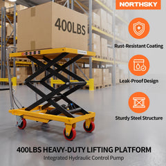 My Depot 400 Lbs Hydraulic Lift Table Cart,Hydraulic Lift Table Cart | 50 in Max Height Scissor Lift, 4 Wheels, Non-Slip Platform, Material Handling Equipment