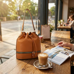 Rosvovo Leather Bucket Bags | Stylish Drawstring Purse, Shoulder Bag, Women