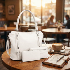 Rosvovo Crossbody Bag for Women - White Leather Shoulder Bag, Large Capacity Handbag for Work and Daily Use