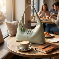 Rosvovo Green Leather Hobo Bag | Slouchy Crescent Tote Clutch, Women, Soft Leather Shoulder Bag, Daily Use