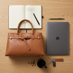 Rosvovo Leather Tote Bag for Women | Structured Laptop Bag, Professional Work Tote, Office, Teaching