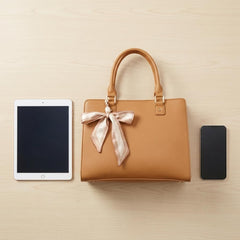 Rosvovo Genuine Leather Handbag for Women - Elegant Ribbon Bow Crossbody Bag with Adjustable Shoulder Strap & Scarf Accessory, Brown