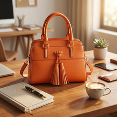 Rosvovo Tassel Hobo Handbag for Women, Elegant Vegan Leather Crossbody Bag with Adjustable Shoulder Strap, Orange
