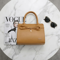 Rosvovo Brown Vegan Leather Handbag for Women, Crossbody Purse with Adjustable Shoulder Strap and Heart Charm Decoration