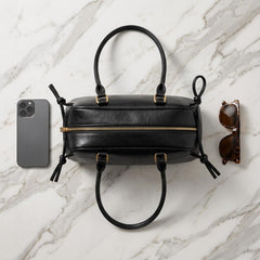 Rosvovo Swing Bag, Leather Bowler Bag with Zip Closure, Versatile Swing Zip Shoulder Bag for Women