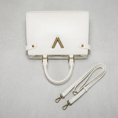 Rosvovo Women's Handbag - Elegant White Leather-Like Shoulder Bag with Gold Hardware