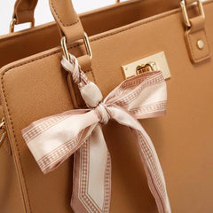 Rosvovo Genuine Leather Handbag for Women - Elegant Ribbon Bow Crossbody Bag with Adjustable Shoulder Strap & Scarf Accessory, Brown