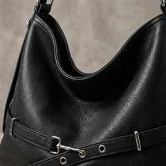Rosvovo Slouchy Shoulder Bag | Genuine Leather Hobo Handbag, Versatile Black Leather Crossbody Purse