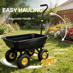 My Depot Garden Dump Cart Wagon 600 Lbs, Heavy Duty Yard Wheelbarrow