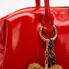 Rosvovo Red Patent Leather Shoulder Bag | Structured Dome Satchel Handbag, Gold Hardware