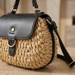Rosvovo Fashion Summer Straw Woven Women's Purse | Woven Crossbody Bag, Tropical Vacation, Beach Outings, Black