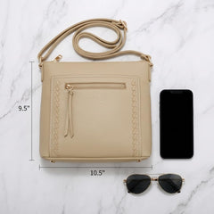 Rosvovo Elegant Vegan Leather Crossbody Bag for Women, Stylish Beige Shoulder Bag & Travel Purse