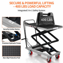 My Depot 400 Lbs Hydraulic Lift Table Cart,Hydraulic Lift Table Cart | 50 in Max Height Scissor Lift, 4 Wheels, Non-Slip Platform, Material Handling Equipment