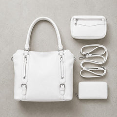 Rosvovo Crossbody Bag for Women - White Leather Shoulder Bag, Large Capacity Handbag for Work and Daily Use