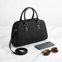 Rosvovo Crossbody Dome Satchel Handbag | Structured Black Purse, Women, Small Elegant Handbag, Daily Use, Professional Work