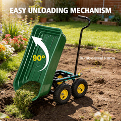 My Depot Garden Dump Cart Wagon 600 Lbs, Heavy Duty Yard Wheelbarrow
