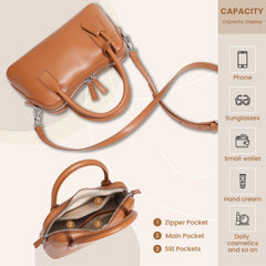 Rosvovo Genuine Leather shoulder Bag for Women with Top Handle, Satchel purse Bowler Handbags with zipper closure