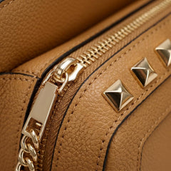 Rosvovo Leather Tote Bag for Women - Stylish Tan Handbag with Shoulder Strap & Zipper Closure