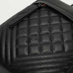 Rosvovo Quilted Mini Backpack Purse for Women, Black Leather-Like Small Travel Bag with Anti-Theft Zipper and Tassel