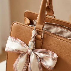 Rosvovo Genuine Leather Handbag for Women - Elegant Ribbon Bow Crossbody Bag with Adjustable Shoulder Strap & Scarf Accessory, Brown
