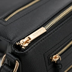 Rosvovo 312 Leather Crossbody Bag - Modern Minimalist Women's Shoulder Purse with Gold-Tone Hardware and Multi-Pocket Organizer