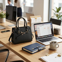 Rosvovo Elegant Vegan Leather Tote Bag for Women, Classic Black Crossbody Purse with Adjustable Shoulder Strap